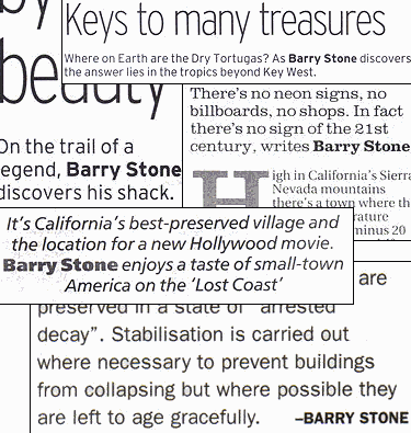 Montage of articles by Barry Stone - writer